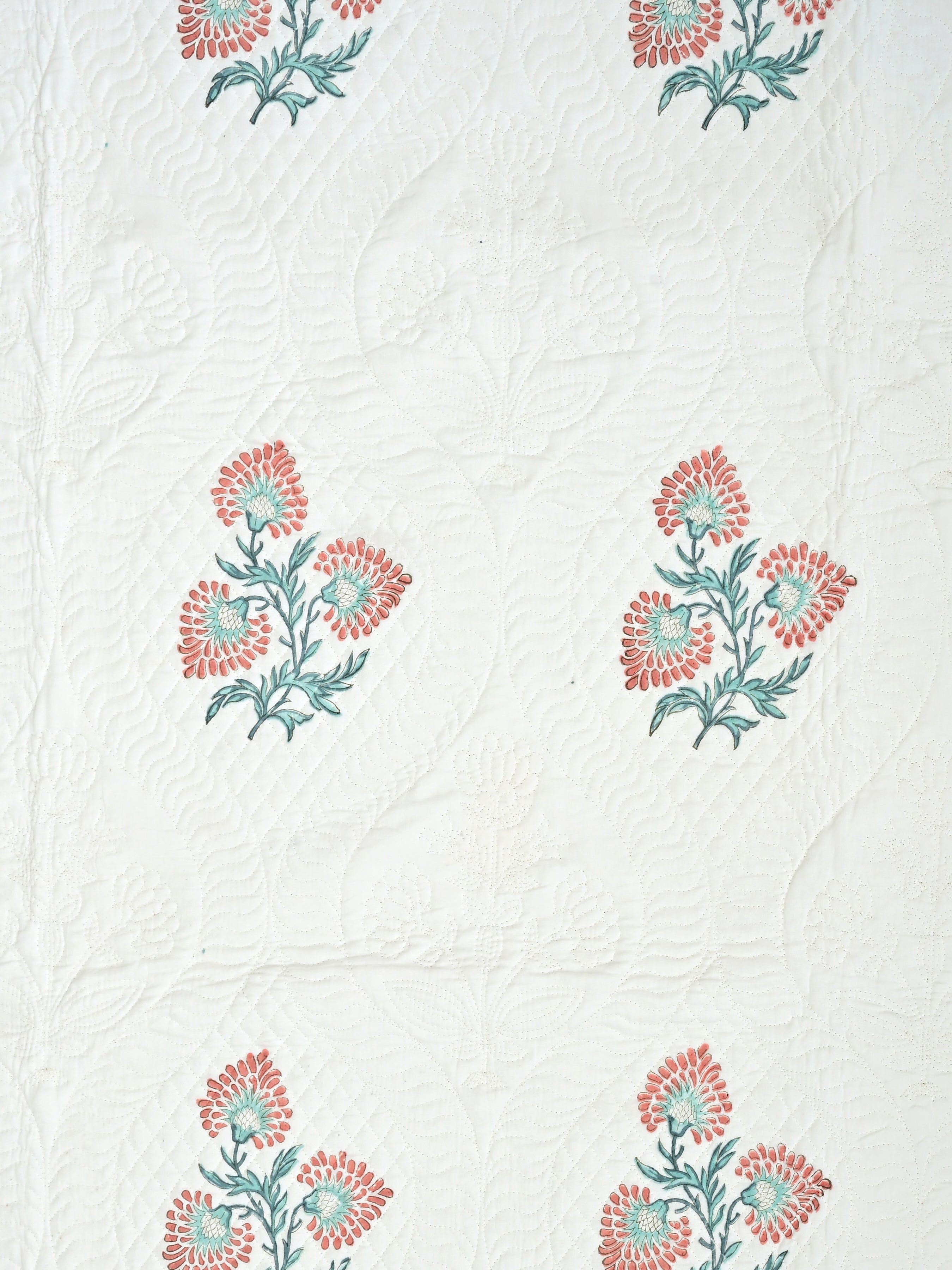 Quilted Floral Printed Reversible Bedcover with 2 Pillow Covers