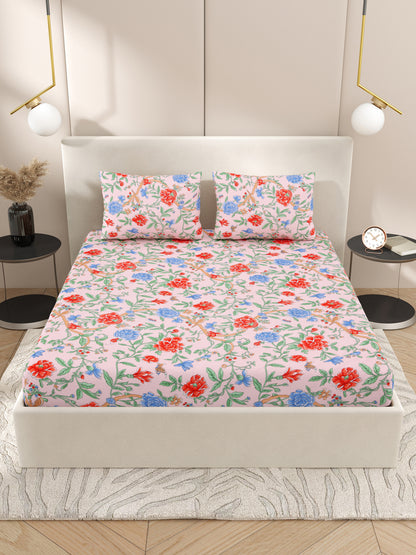 Floral print fitted Bedsheets with elastic and 2 Pillow Covers