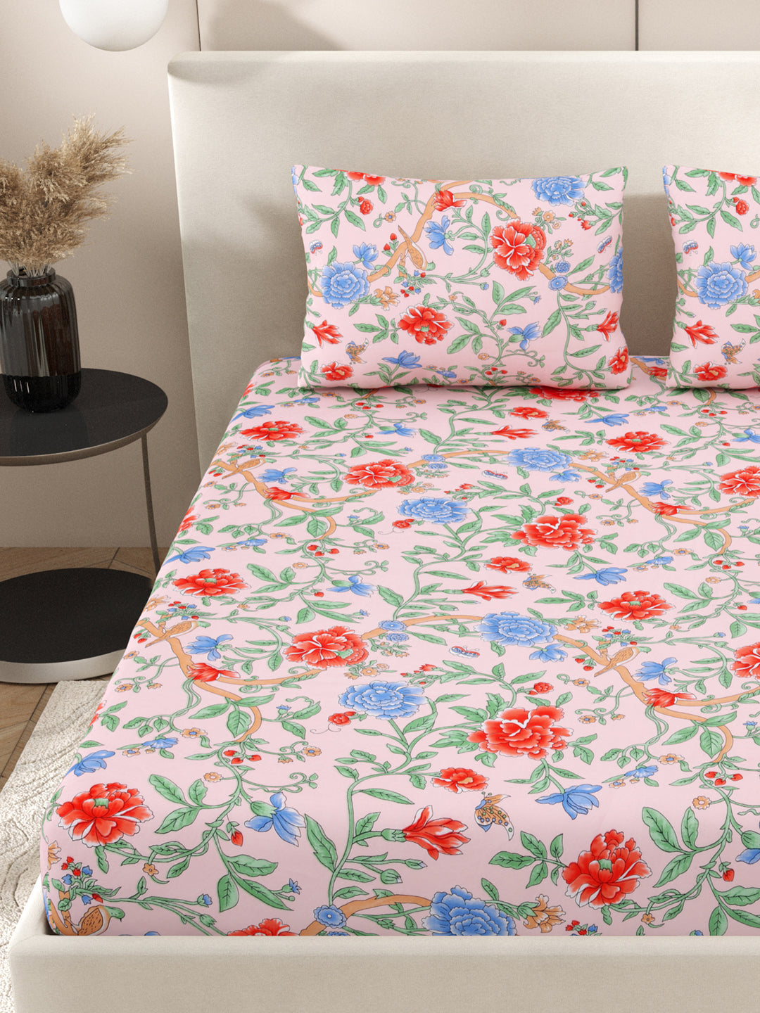 Floral print fitted Bedsheets with elastic and 2 Pillow Covers