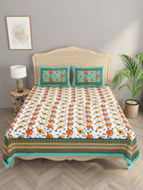 Floral Print Cotton Double King Bedsheet with 2 Pillow Covers