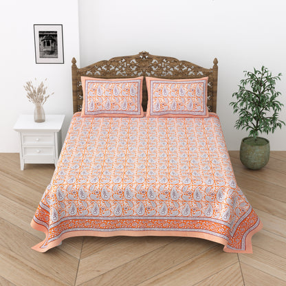 Floral Print Cotton Double King Bedsheet with 2 Pillow Covers