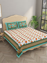 Floral Print Cotton Double King Bedsheet with 2 Pillow Covers