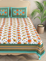 Floral Print Cotton Double King Bedsheet with 2 Pillow Covers