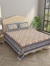 Floral Print Cotton Double King Bedsheet with 2 Pillow Covers
