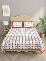 Floral Print Cotton Double King Bedsheet with 2 Pillow Covers