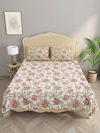 Floral Print Cotton Super King Bedsheet with 2 Reversible Pillow Covers