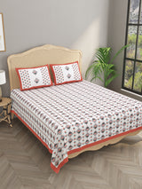 Floral Print Cotton Double King Bedsheet with 2 Pillow Covers