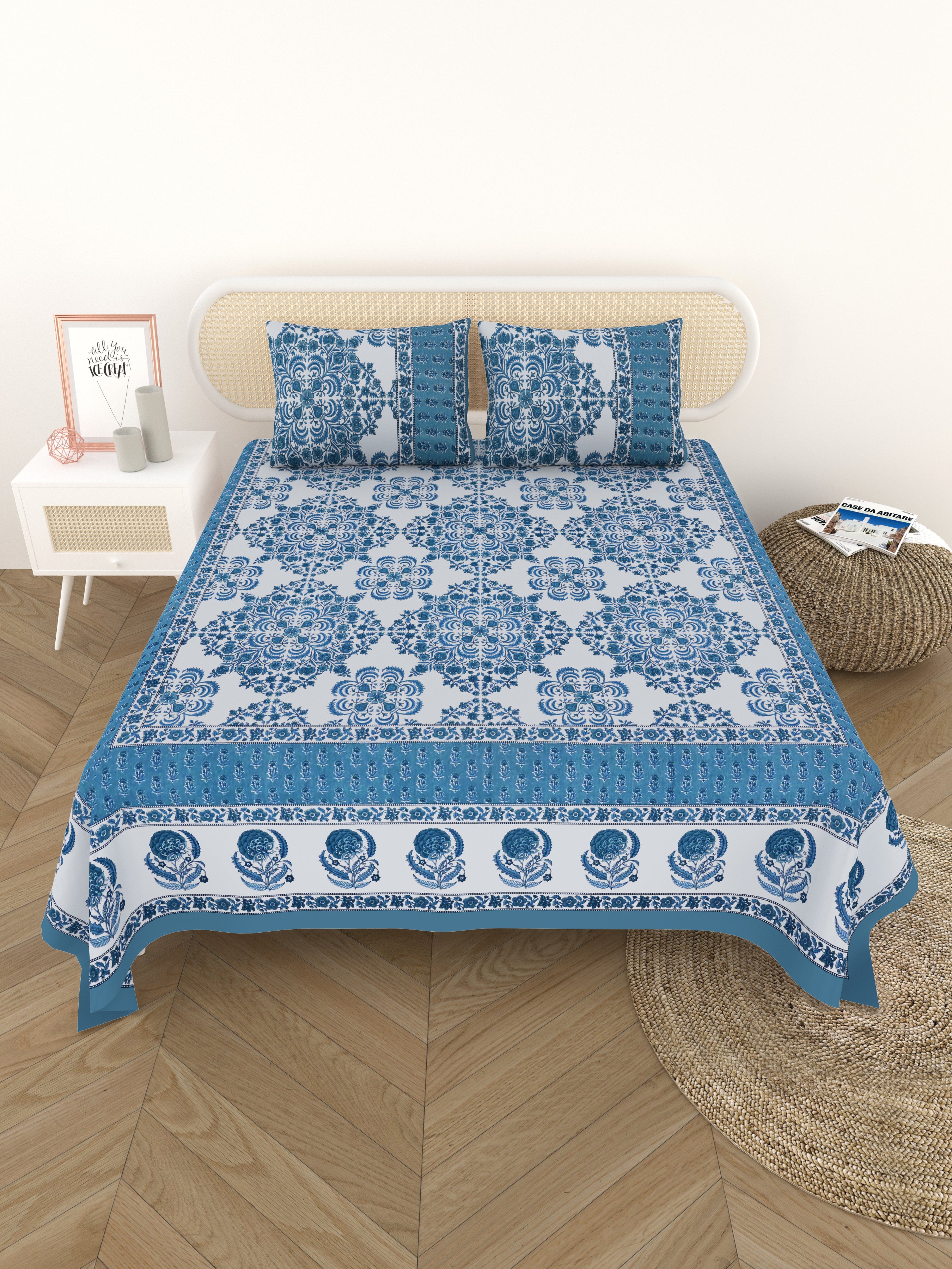 Cotton Printed Bedsheet with 2 Pillow Covers - (108 x 108 Inch)
