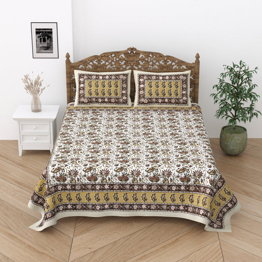 Floral Print Cotton Double King Bedsheet with 2 Pillow Covers