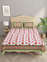 Floral Print Cotton Double King Bedsheet with 2 Pillow Covers