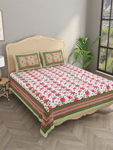 Floral Print Cotton Double King Bedsheet with 2 Pillow Covers