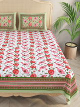 Floral Print Cotton Double King Bedsheet with 2 Pillow Covers