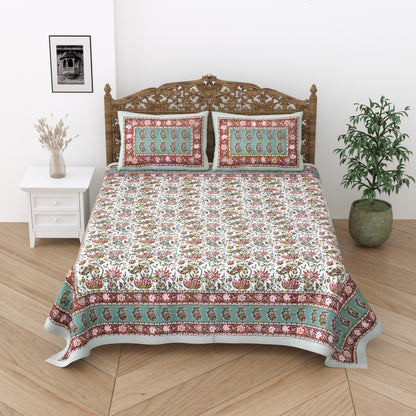 Floral Print Cotton Double King Bedsheet with 2 Pillow Covers