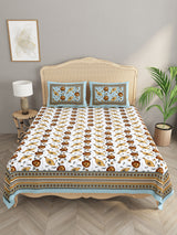 Floral Print Cotton Double King Bedsheet with 2 Pillow Covers
