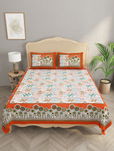 Floral Print Cotton Double King Bedsheet with 2 Pillow Covers
