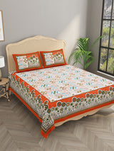 Floral Print Cotton Double King Bedsheet with 2 Pillow Covers
