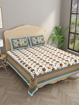Floral Print Cotton Double King Bedsheet with 2 Pillow Covers