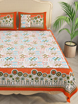 Floral Print Cotton Double King Bedsheet with 2 Pillow Covers