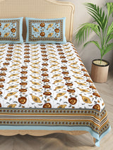 Floral Print Cotton Double King Bedsheet with 2 Pillow Covers