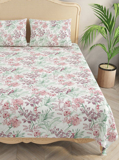 Floral Print Cotton Super King Bedsheet with 2 Reversible Pillow Covers