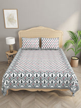 Floral Print Cotton Double King Bedsheet with 2 Pillow Covers