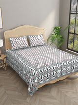 Floral Print Cotton Double King Bedsheet with 2 Pillow Covers