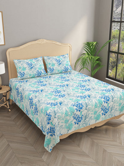 Floral Print Super King Cotton Bedsheet with 2 Pillow Covers