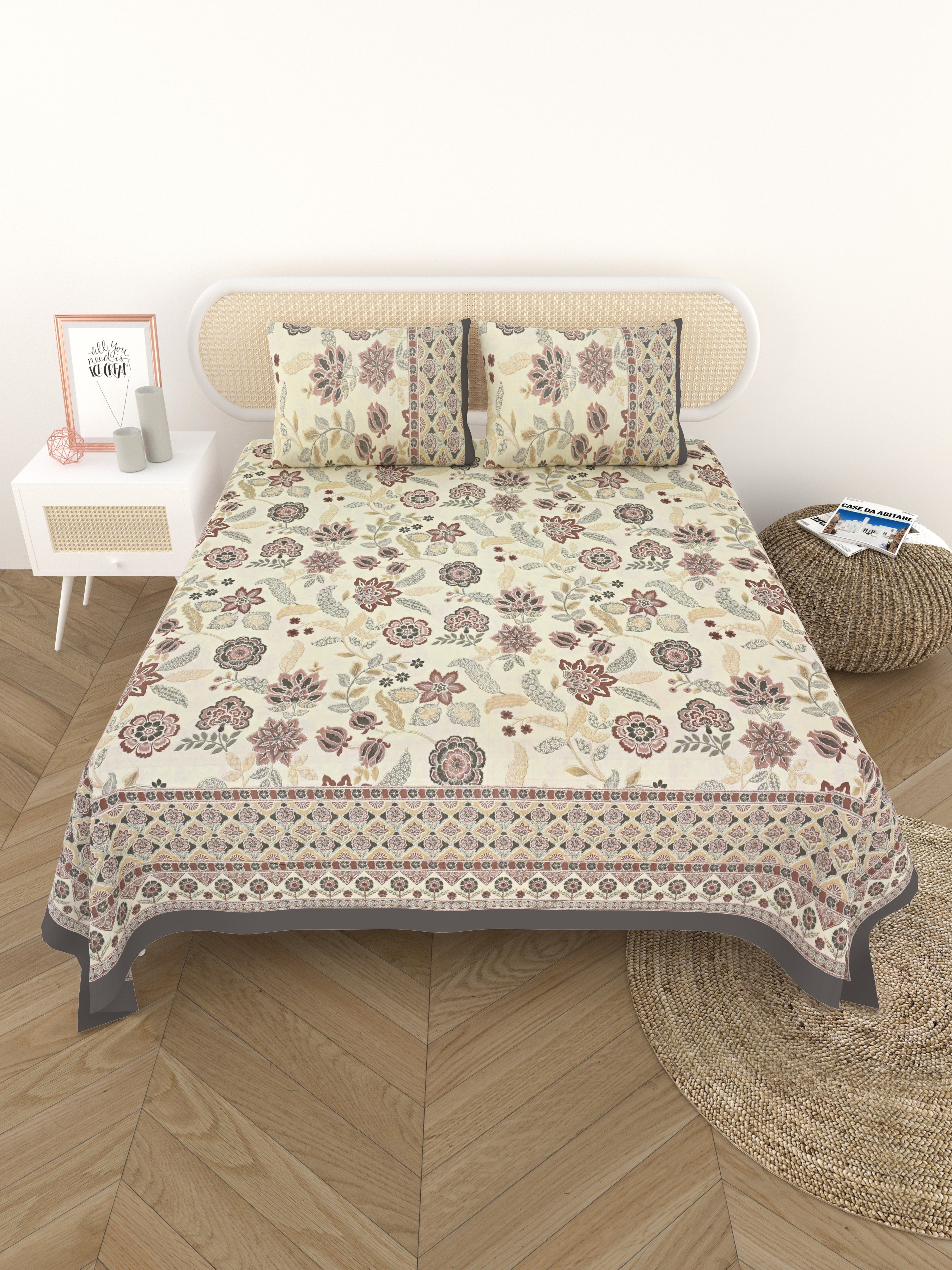 Cotton Printed Bedsheet with 2 Pillow Covers - (108 x 108 Inch)
