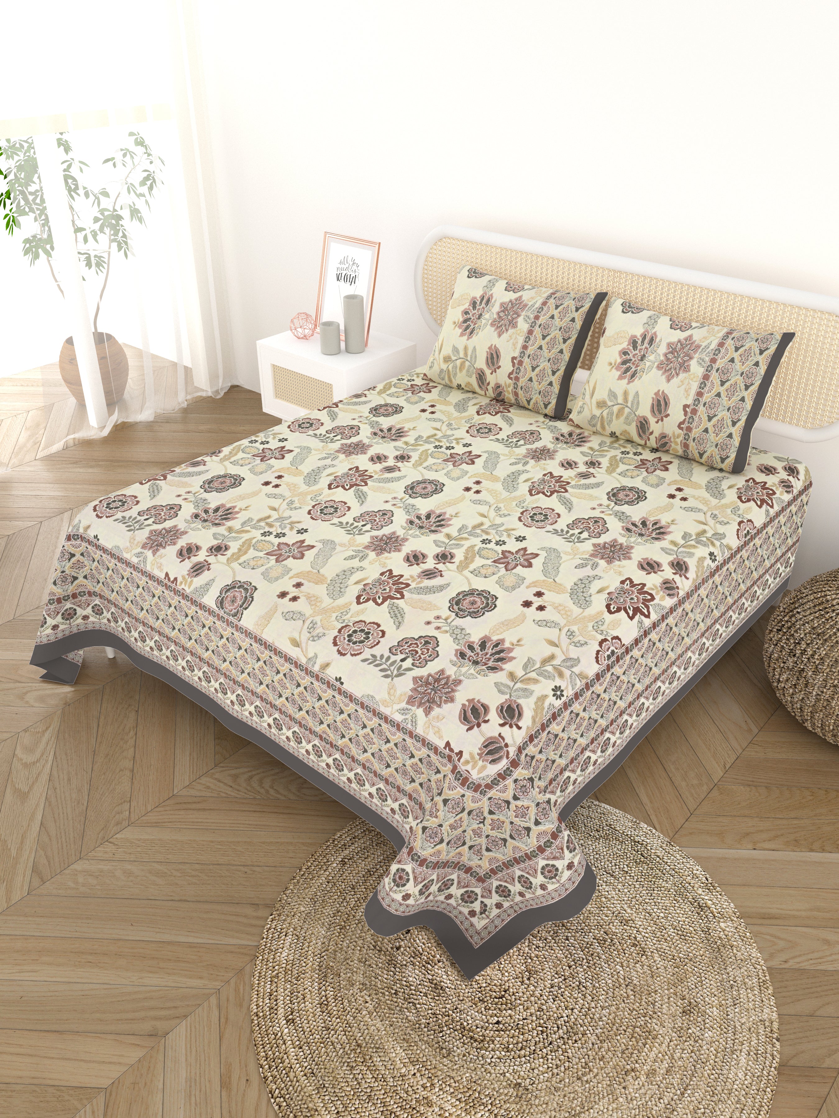 Cotton Printed Bedsheet with 2 Pillow Covers - (108 x 108 Inch)