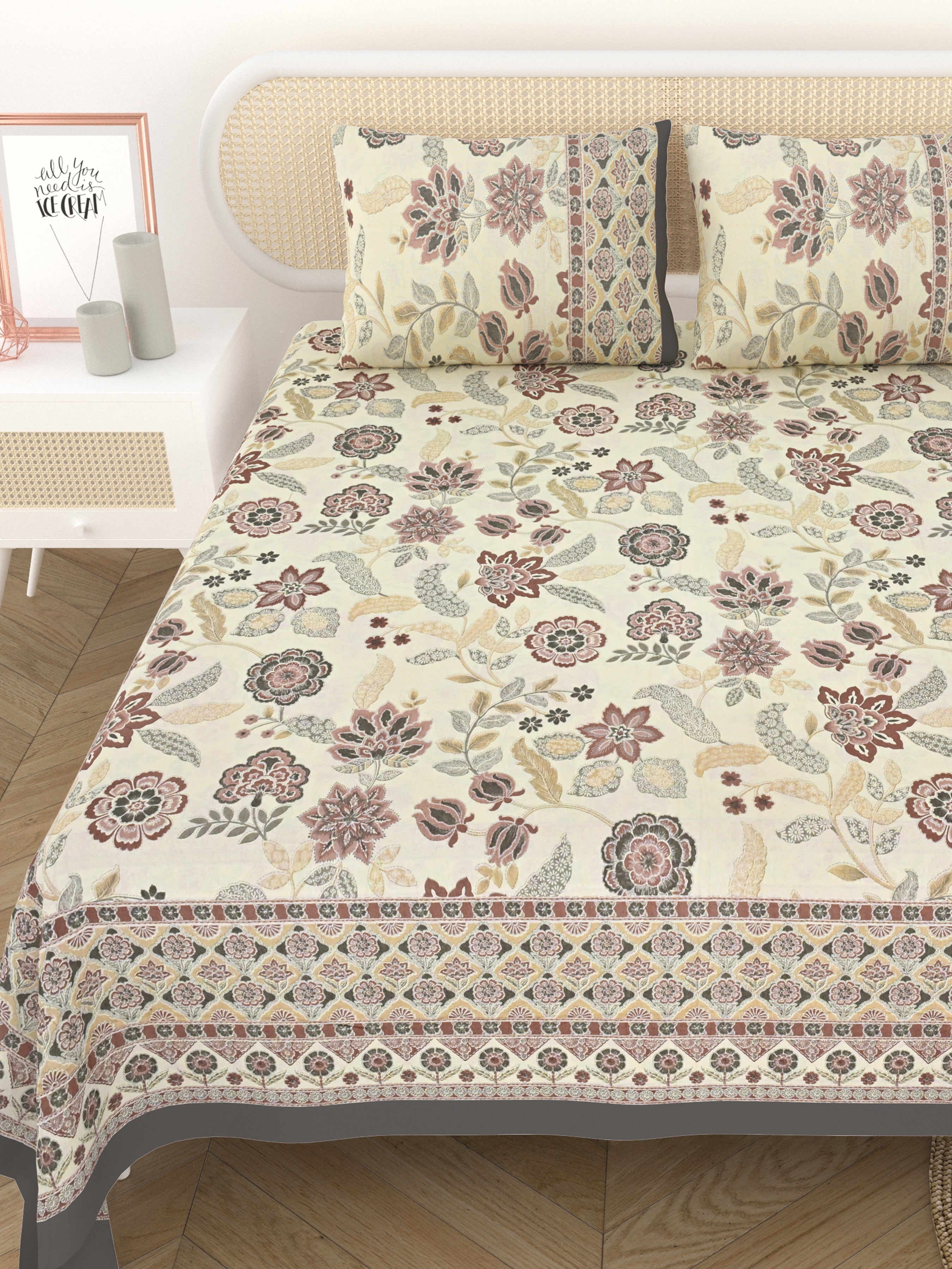 Cotton Printed Bedsheet with 2 Pillow Covers - (108 x 108 Inch)