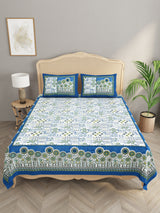 Floral Print Cotton Double King Bedsheet with 2 Pillow Covers