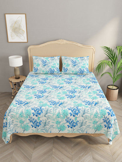 Floral Print Super King Cotton Bedsheet with 2 Pillow Covers