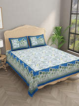 Floral Print Cotton Double King Bedsheet with 2 Pillow Covers