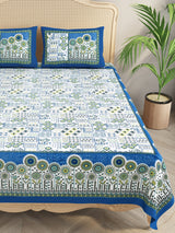 Floral Print Cotton Double King Bedsheet with 2 Pillow Covers