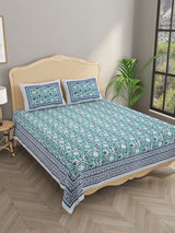 Floral Print Cotton Double King Bedsheet with 2 Pillow Covers