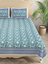 Floral Print Cotton Double King Bedsheet with 2 Pillow Covers