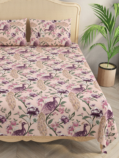 Floral Print Cotton Super King Bedsheet with 2 Reversible Pillow Covers