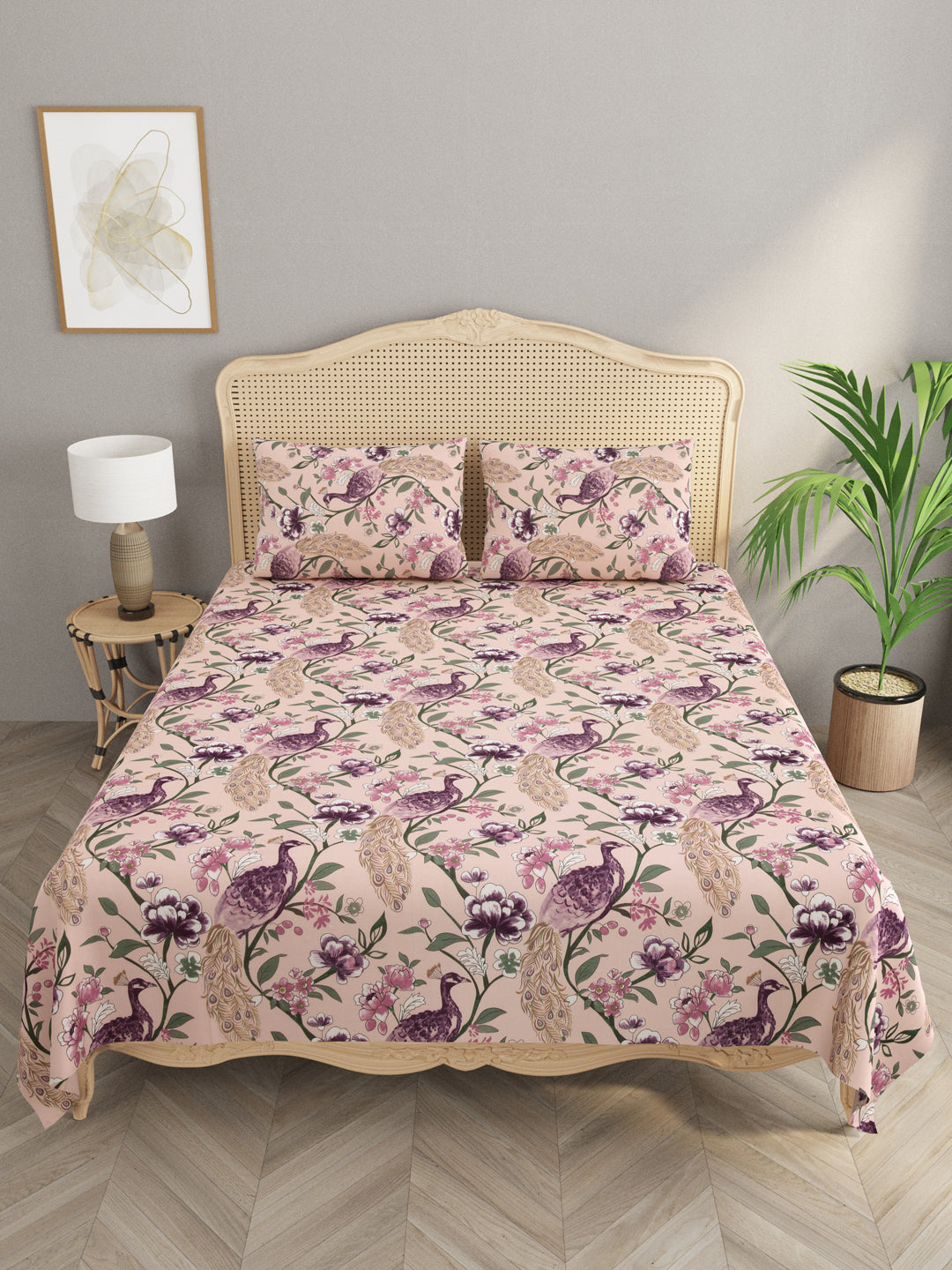 Floral Print Cotton Super King Bedsheet with 2 Reversible Pillow Covers