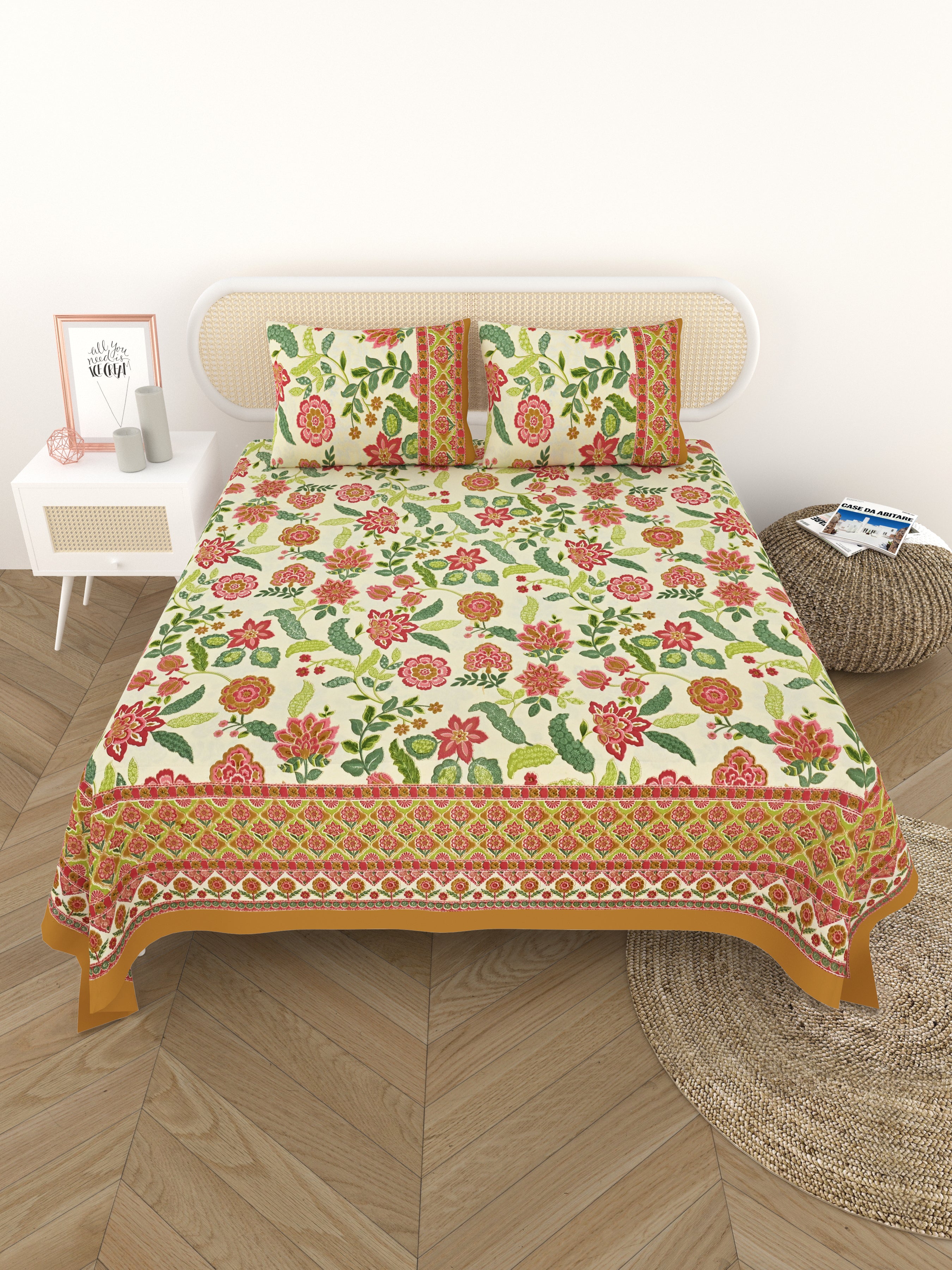 Cotton Printed Bedsheet with 2 Pillow Covers - (108 x 108 Inch)