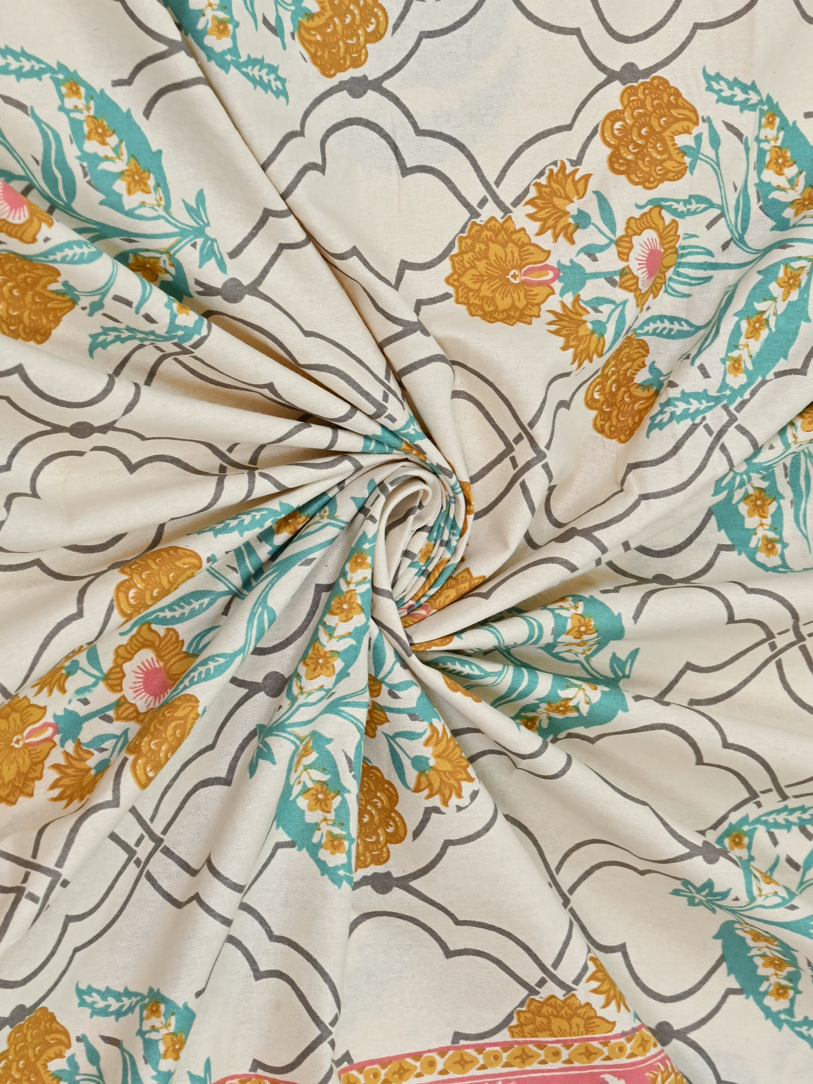 Cotton Printed Bedsheet with 2 Pillow Covers - (108 x 108 Inch)