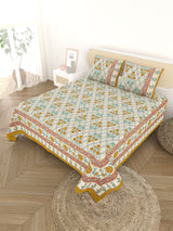 Cotton Printed Bedsheet with 2 Pillow Covers - (108 x 108 Inch)