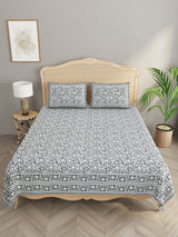 Floral Print Cotton Double King Bedsheet with 2 Pillow Covers
