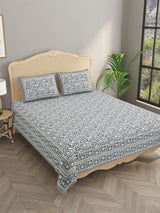 Floral Print Cotton Double King Bedsheet with 2 Pillow Covers