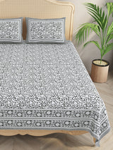 Floral Print Cotton Double King Bedsheet with 2 Pillow Covers