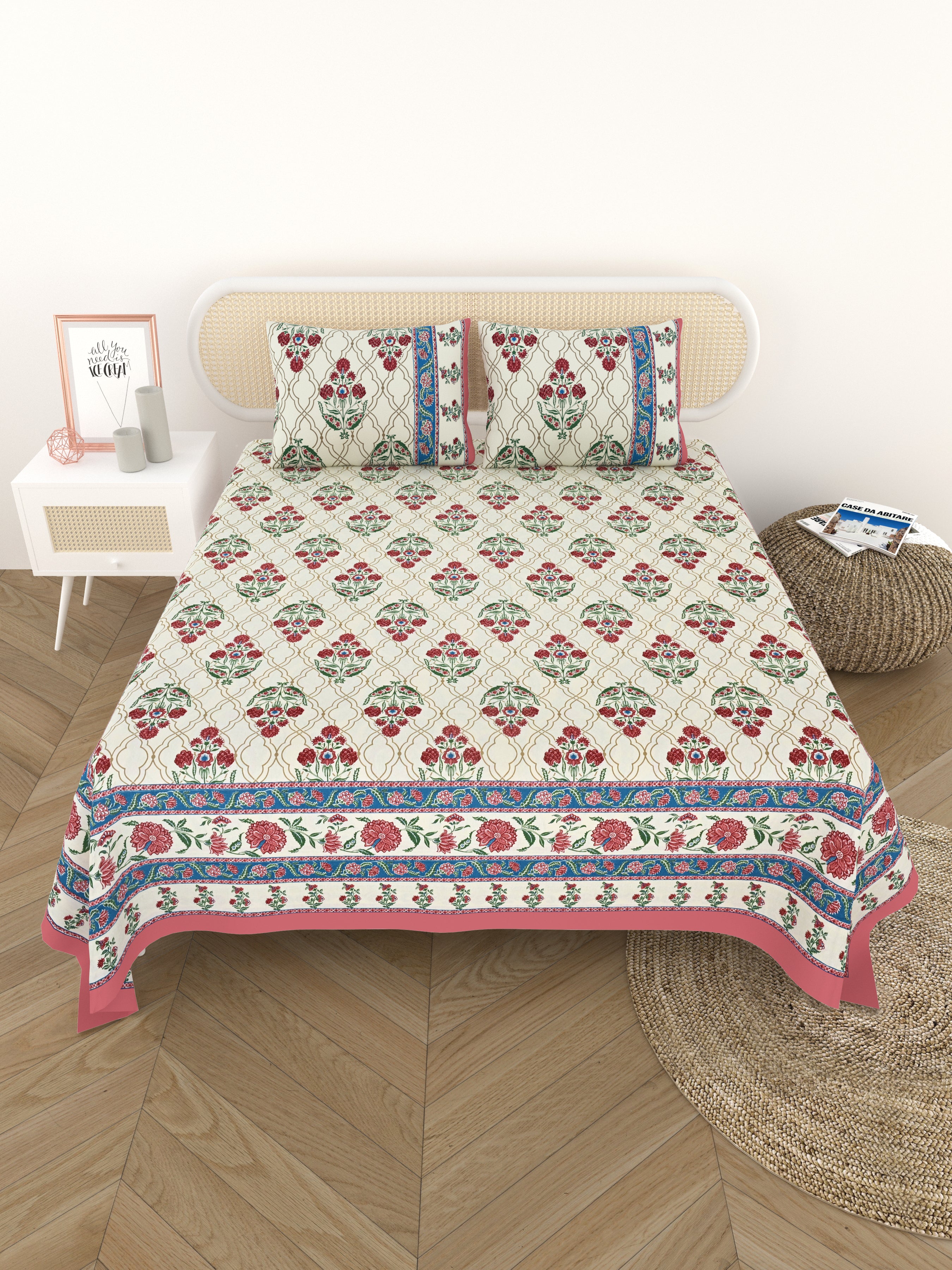 Cotton Printed Bedsheet with 2 Pillow Covers - (108 x 108 Inch)