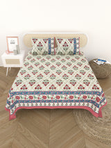 Cotton Printed Bedsheet with 2 Pillow Covers - (108 x 108 Inch)