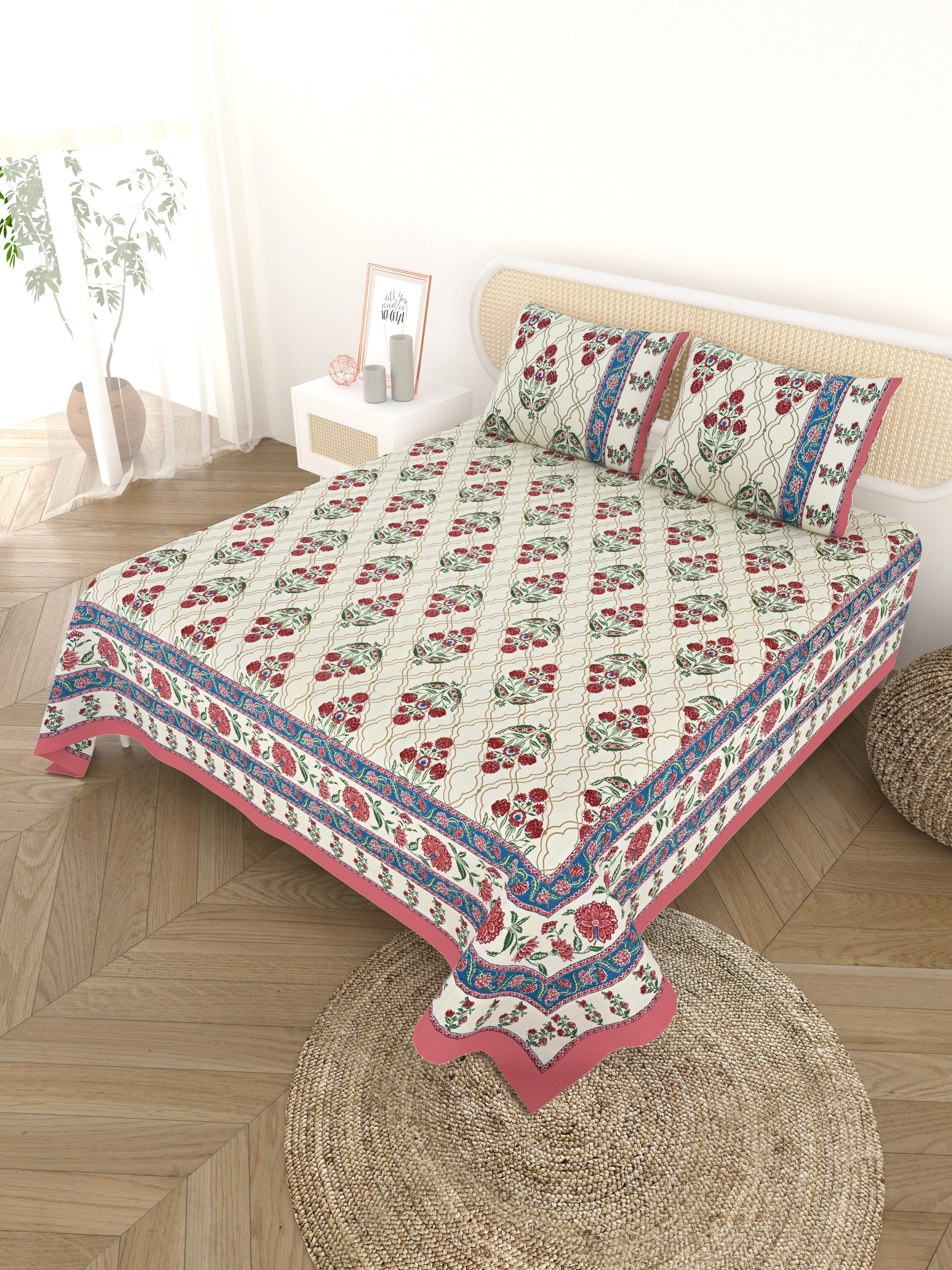 Cotton Printed Bedsheet with 2 Pillow Covers - (108 x 108 Inch)