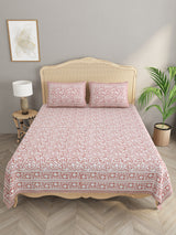 Floral Print Cotton Double King Bedsheet with 2 Pillow Covers