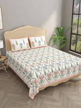 Handblock Printed Double King Bedsheet with 2 Pillow Covers