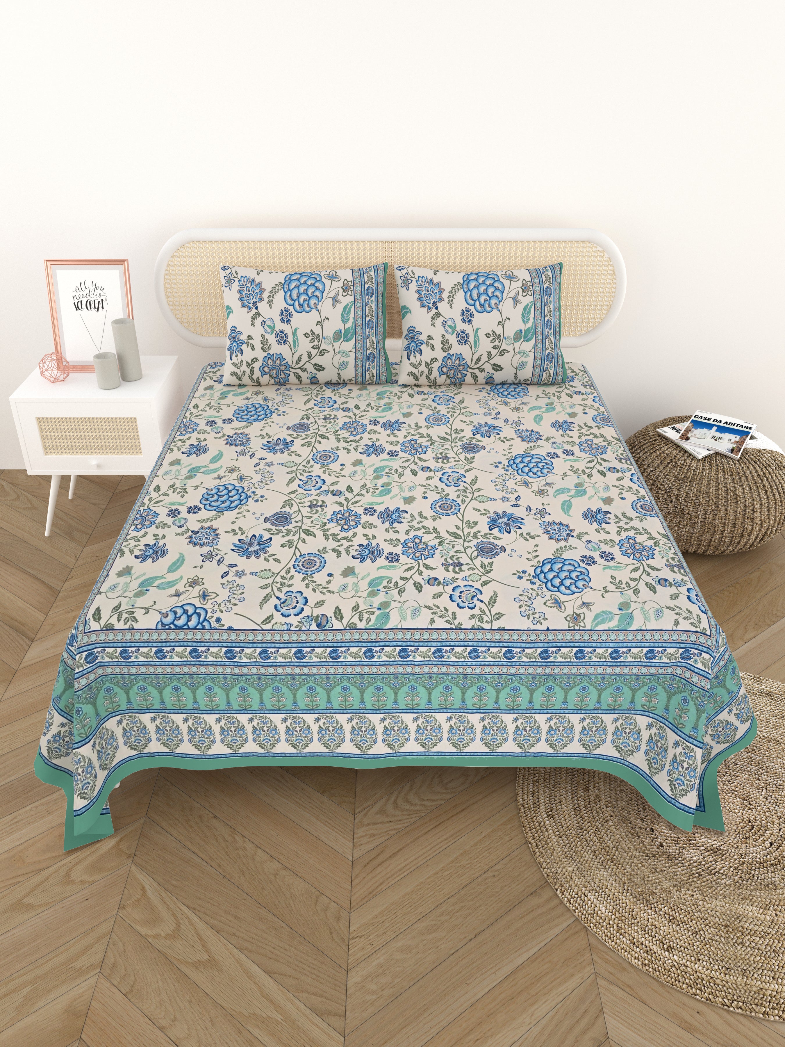 Cotton Printed Bedsheet with 2 Pillow Covers - (108 x 108 Inch)